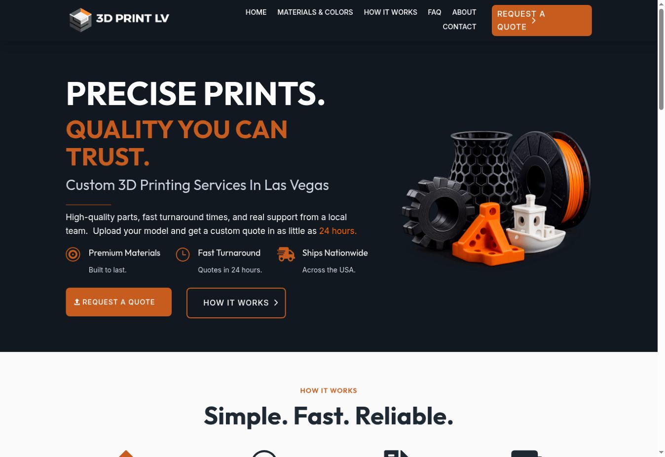 3D Print LV homepage with custom printed parts and quote button
