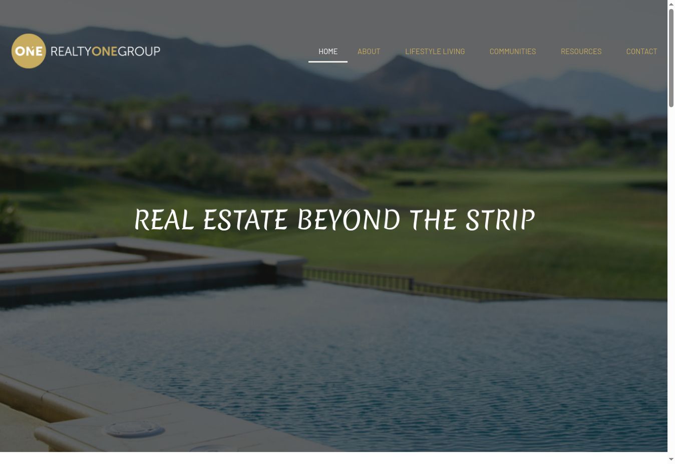 Real Estate Beyond the Strip homepage with Nevada desert imagery