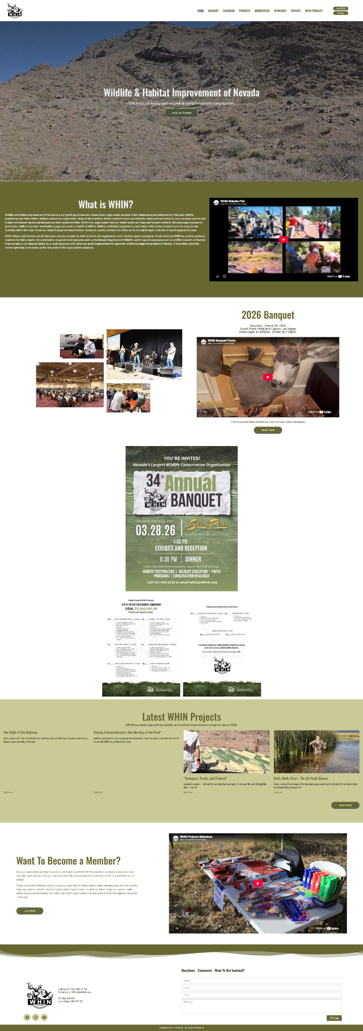 WHIN homepage showing its wildlife habitat video hero
